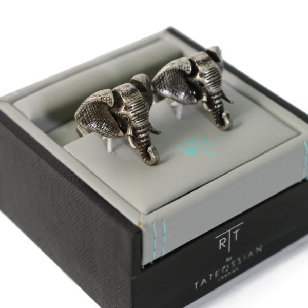 Elephant Moving Ear Swarovski Eye Cufflinks in case