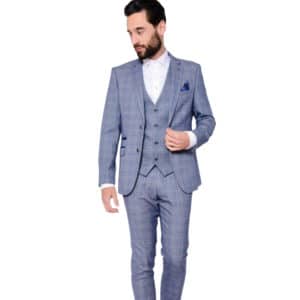 MARC DARCY HARRY BLUE CHECK THREE PIECE SUIT