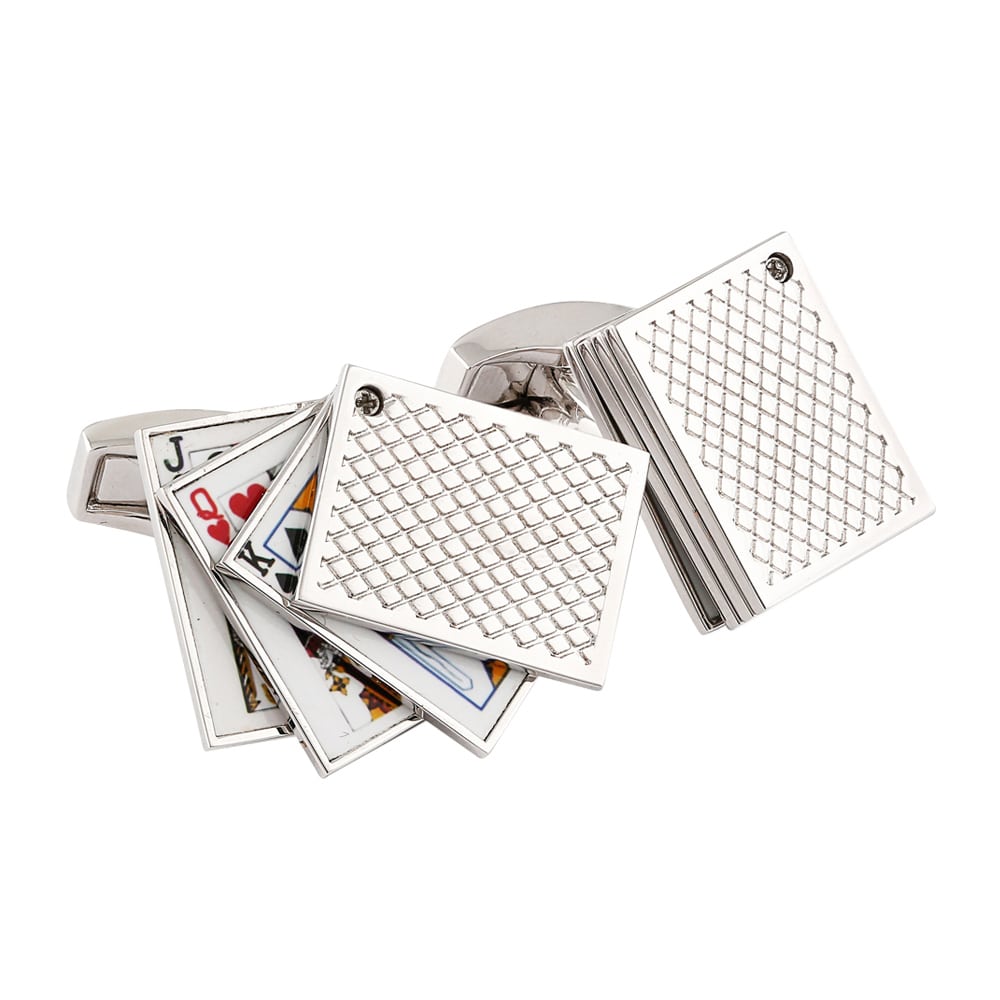 RHODIUM PLATED ROTATING PLAYING CARD CUFFLINKS