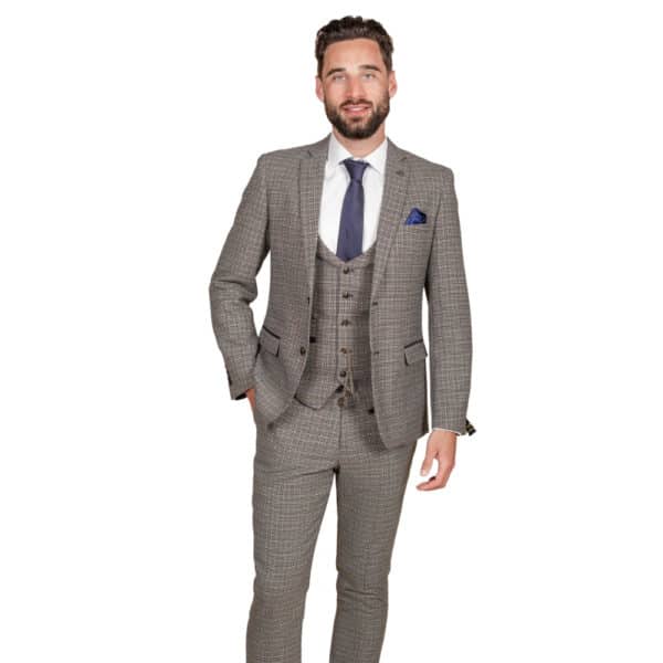 MARC DARCY HARDWICK NAVY AND TAN THREE PIECE SUIT