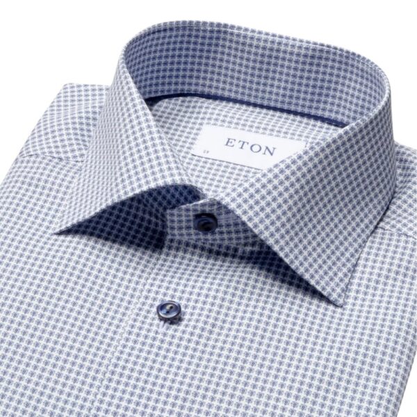 Eton Contemporary Fit Blue Shirt With Micro Flower Pattern