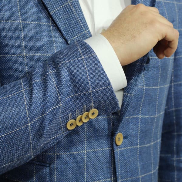 Carl Gross blazer jacket blue windowpane check cuff buttons