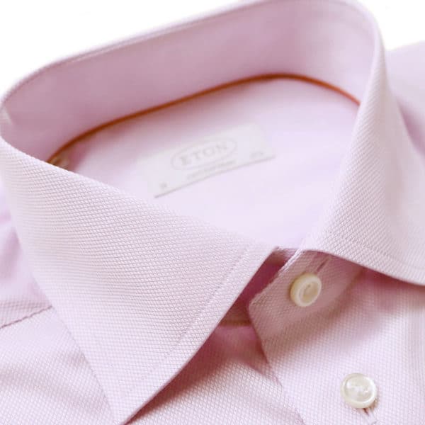 Eton Shirt structured waffle twill pink collar