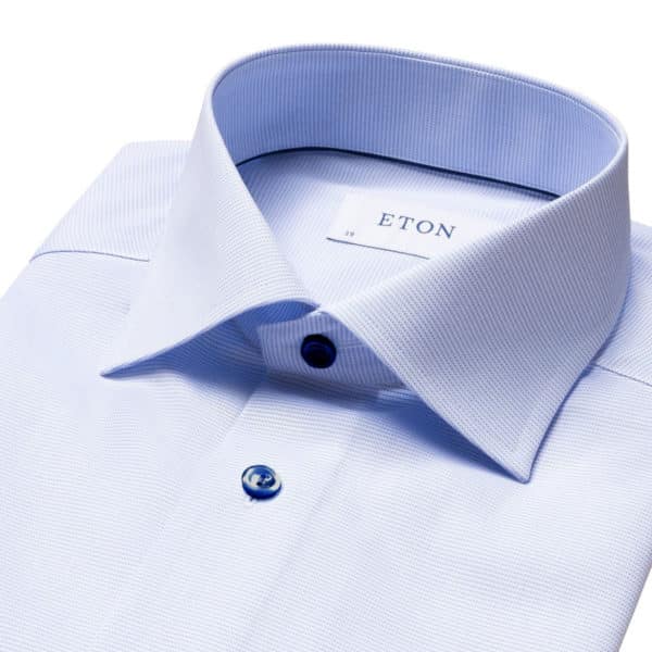 Eton shirt light blue and white twill contrast button collar