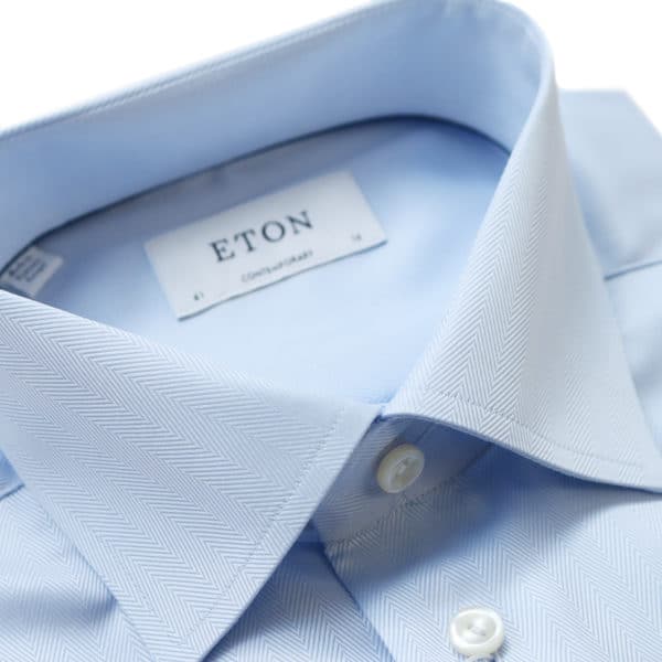 Eton shirt herringbone light blue collar