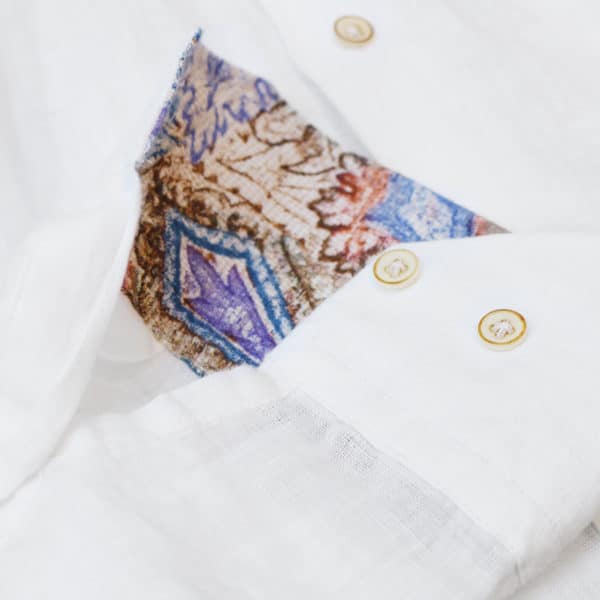 Giordano linen shirt white pattern collar cuff detail