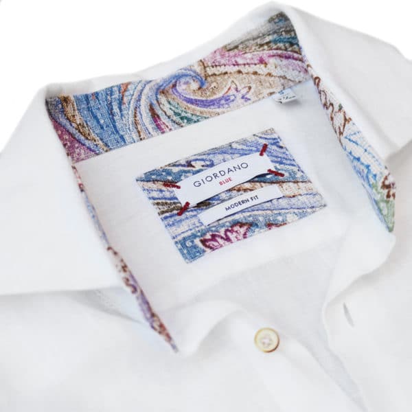 Giordano linen shirt white pattern collar2