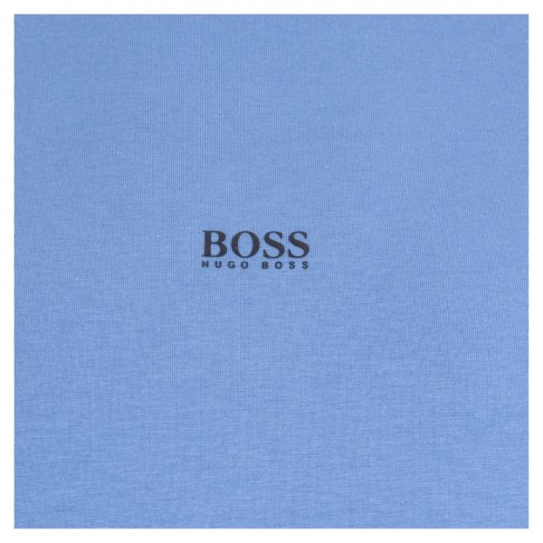 BOSS Light Blue Long sleeved stretch cotton T shirt with five layer logo patch