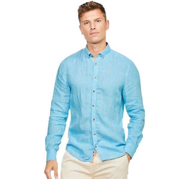 COLOURS SONS LINEN SHIRT HOUNDSTOOTH OCEAN 1