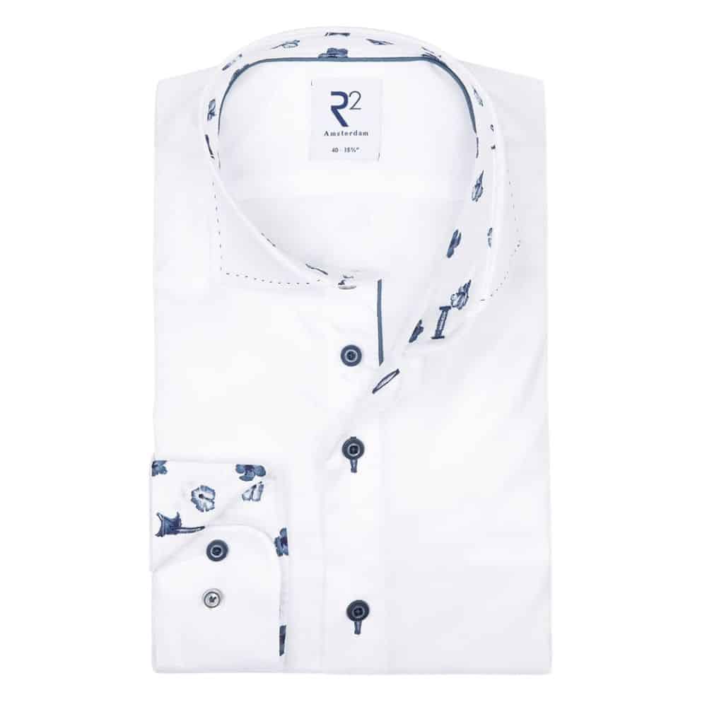 R2 AMSTERDAM FLOWER COLLAR WHITE SHIRT