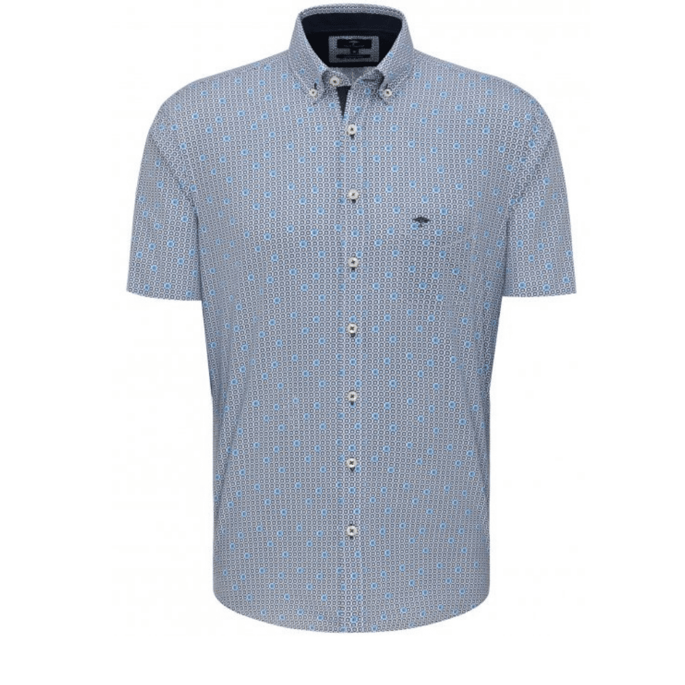 Fynch Hatton Button Down Short Sleeve Shirt blue Flowerprint