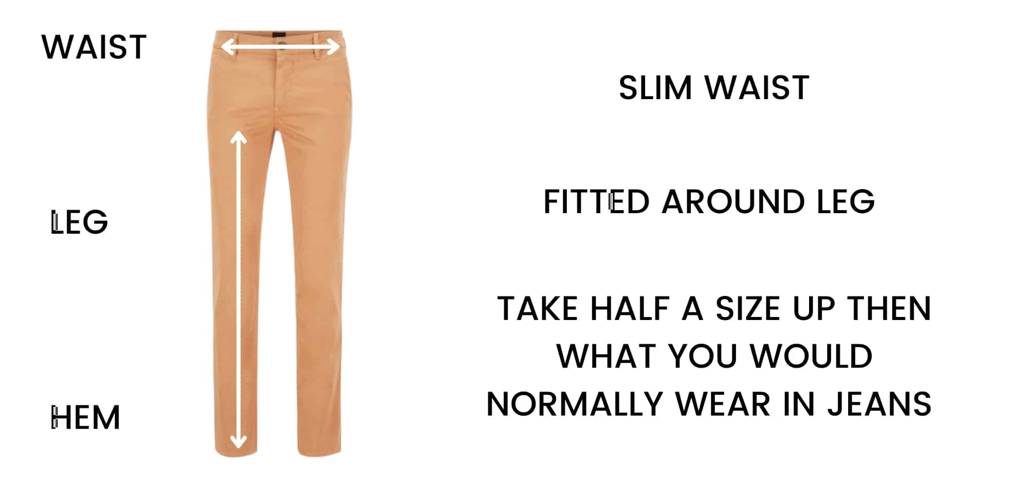 BOSS CHINOS - SLIM FIT SIZE CHART