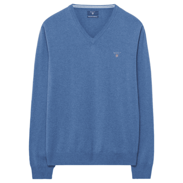 GANT SUPERFINE BLUE MELANGE LAMBSWOOL V-NECK jumper