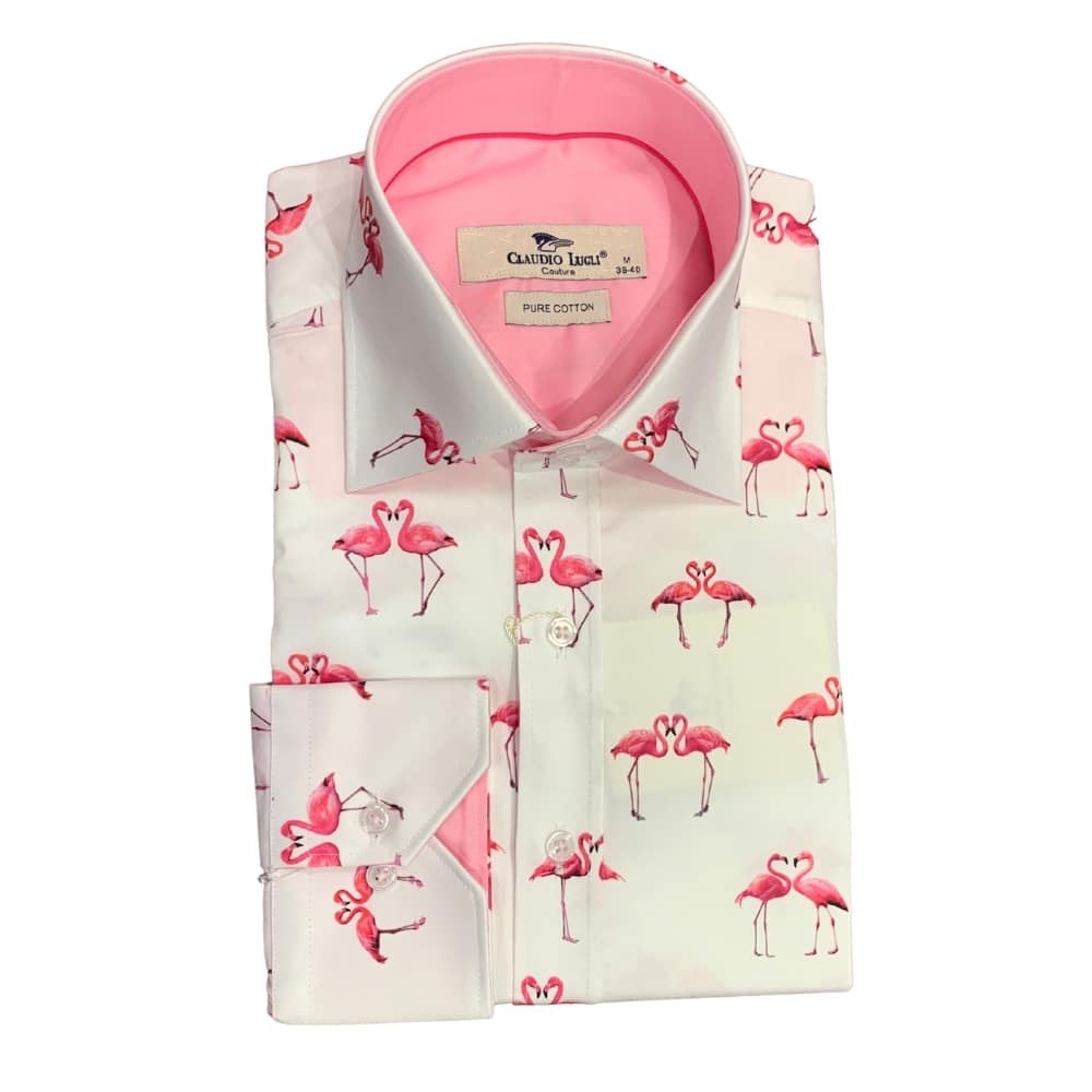 CLAUDIO LUGLI FLAMINGO PRINT WHITE SHIRT