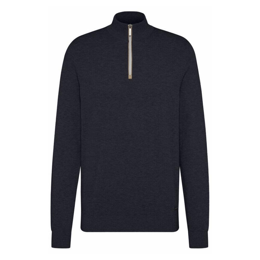 Bugatti Stretch Mesh Navy Half Zip Jumper