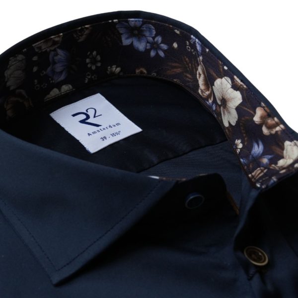 R2 Amsterdam Autumn Floral Trim Navy Shirt 1