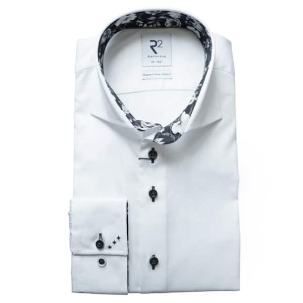 R2 Amsterdam Monochrome Autumn Floral Trim White Shirt