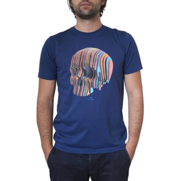 PAUL SMITH BLUE WOODEN STRIPE SKULL T-SHIRT