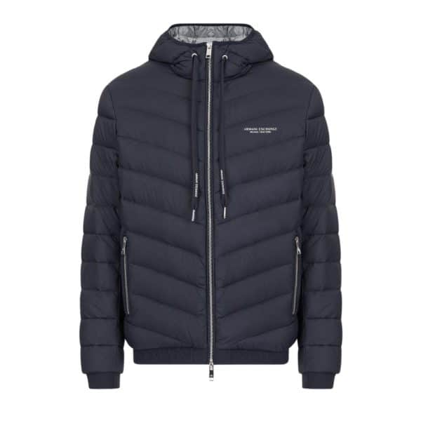 Armani Exchange Hooded Drawstring Navy Puffer Jacket