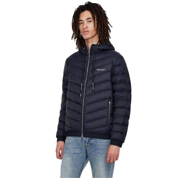 Armani Exchange Hooded Drawstring Navy Puffer Model