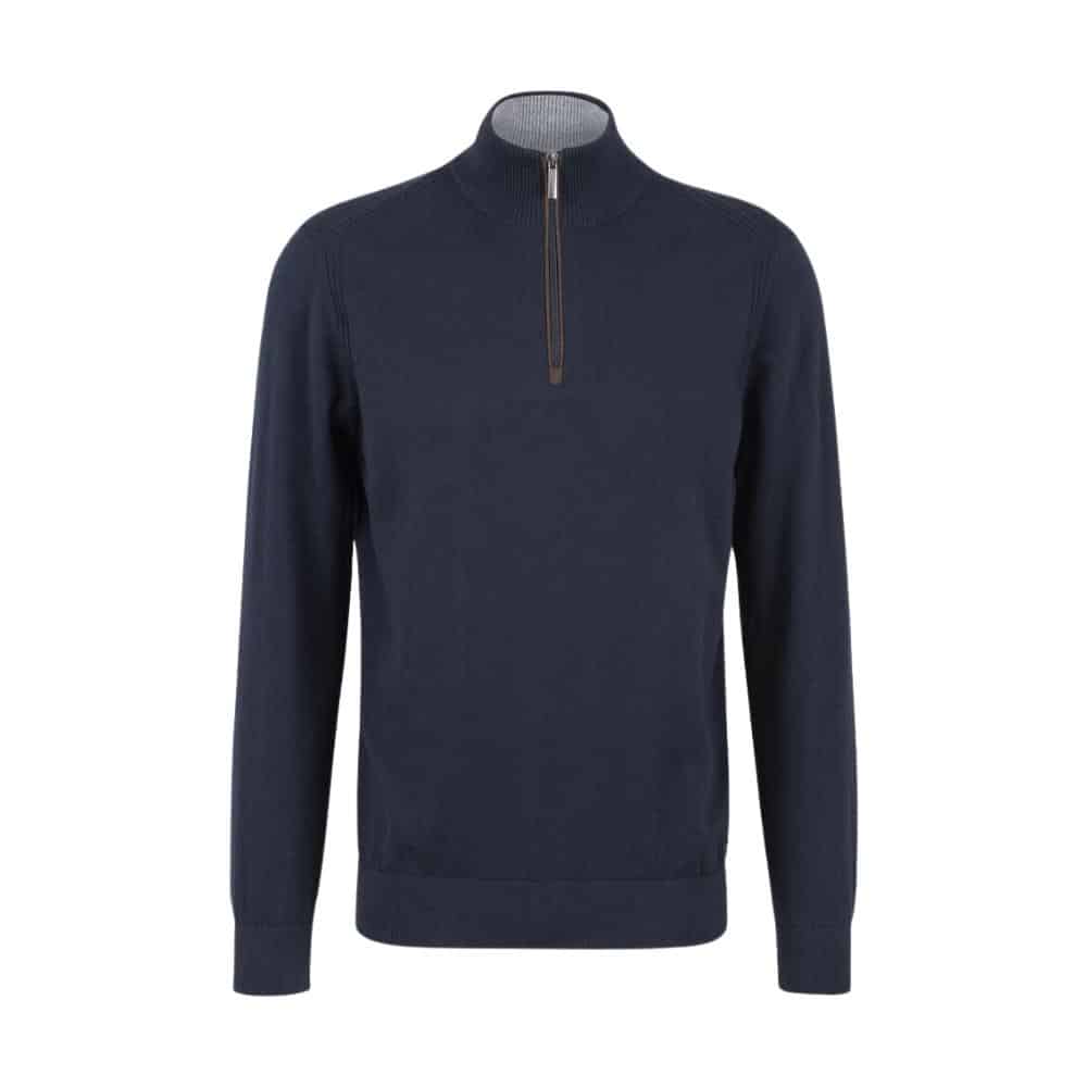 Bugatti Cotton Cashmere Blend Navy Half Zip Jumper