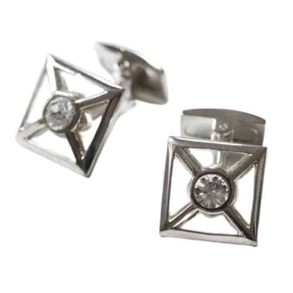 VERITAS SILVER SQUARE CROSS CRYSTAL CUFFLINK