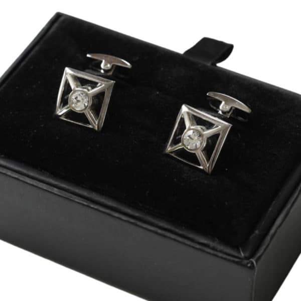 VERITAS SILVER SQUARE CROSS CRYSTAL CUFFLINK GIFT BOX