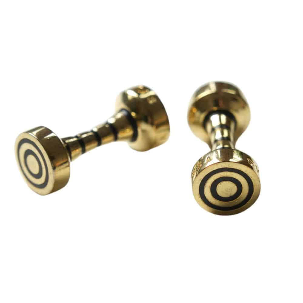 veritas cufflinks gold dumbells close up