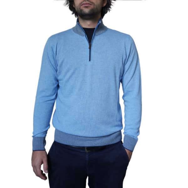 Codice Cashmere Sky Blue Half Zip Jumper 1 1