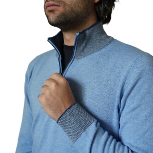 Codice Cashmere Sky Blue Half Zip Jumper 1 2