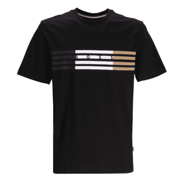 BOSS Signature Tiburt Black Graphic Print Crew Neck T-Shirt