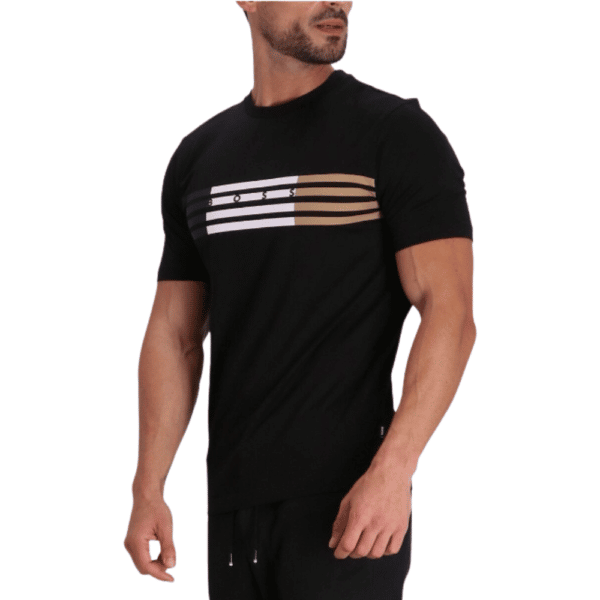 BOSS Signature Tiburt Black Graphic Print Crew Neck T-Shirt - Image 2