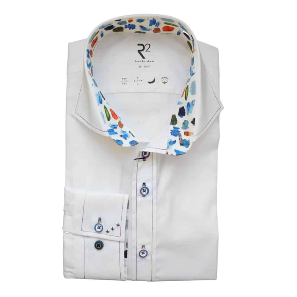 R2 Amsterdam Multi Coloured Stitched White Shirt 2