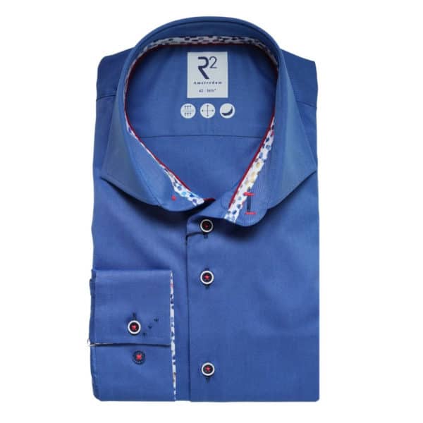 R2 Amsterdam Multi Coloured Trim Cuffs Collar Cobalt Blue Shirt 1