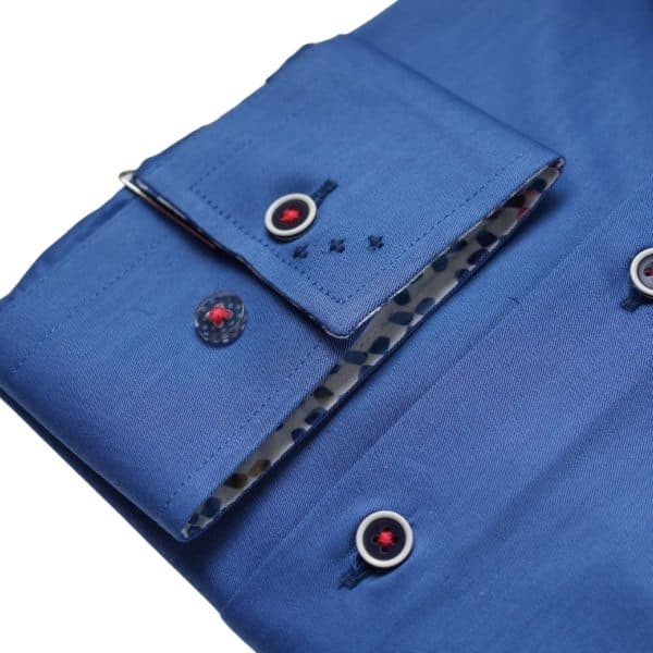 R2 Amsterdam Multi Coloured Trim Cuffs Collar Cobalt Blue Shirt