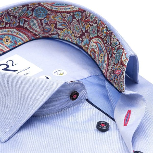 R2 Amsterdam Paisley Trim Collar Cuffs Light Blue Shirt 2