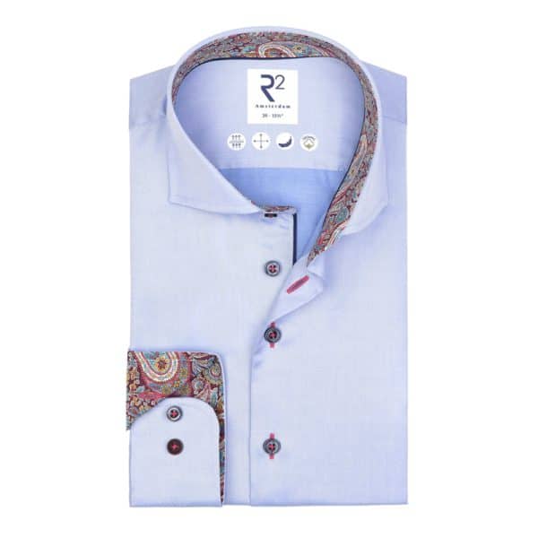 R2 Amsterdam Paisley Trim Collar Cuffs Light Blue Shirt