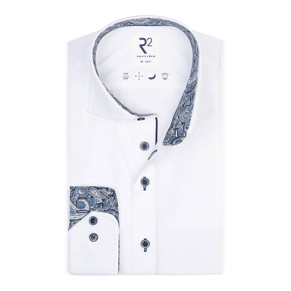 R2 Amsterdam Paisley Trim Collar Cuffs White Shirt