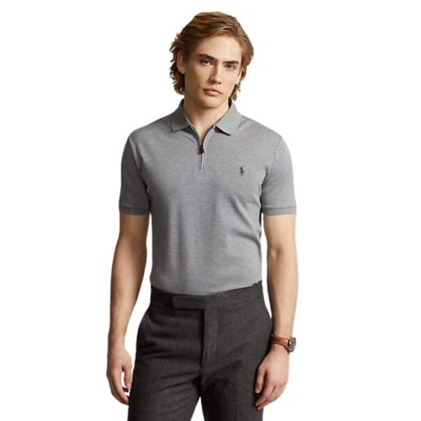 POLO RALPH LAUREN CUSTOM SLIM STRETCH MESH ZIP GREY POLO SHIRT 2