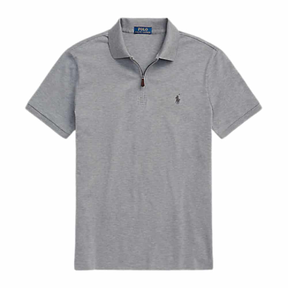 POLO RALPH LAUREN CUSTOM SLIM STRETCH MESH ZIP GREY POLO SHIRT