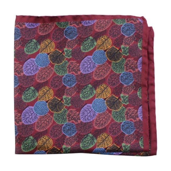 Amanda Christensen Classic Autumn Trees Silk Twill Burgundy Pocket Square