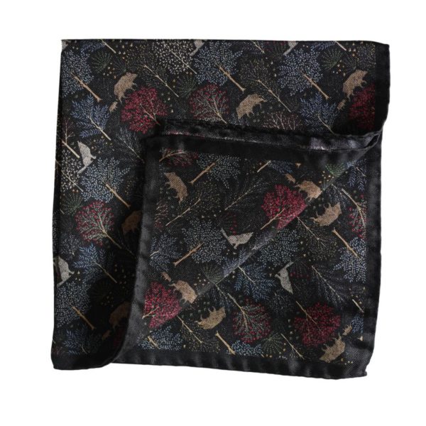 Amanda Christensen Classic Forest Trees Silk Twill Black Pocket Square