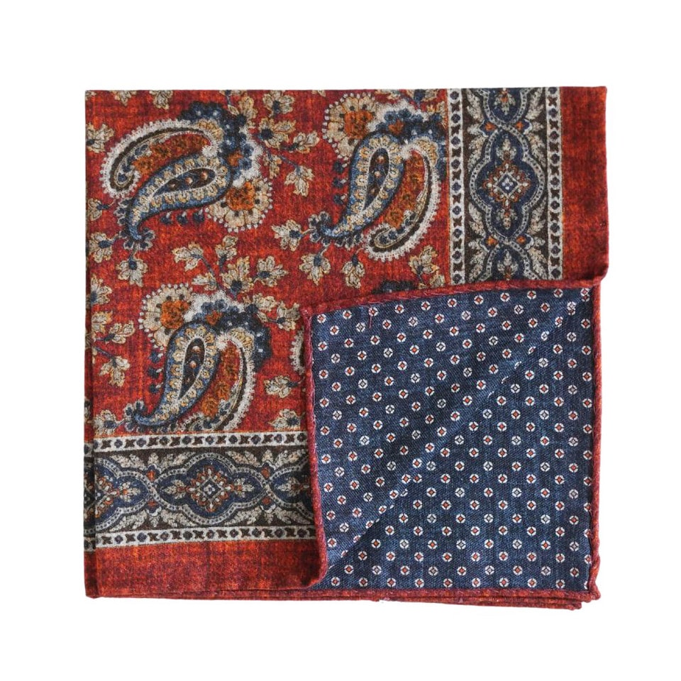 Amanda Christensen Classic Paisley Micro Pattern Cotton Red Pocket Square