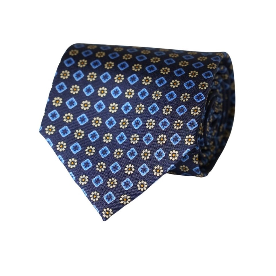 WARWICKS PURE SILK GEOMETRIC NAVY TIE