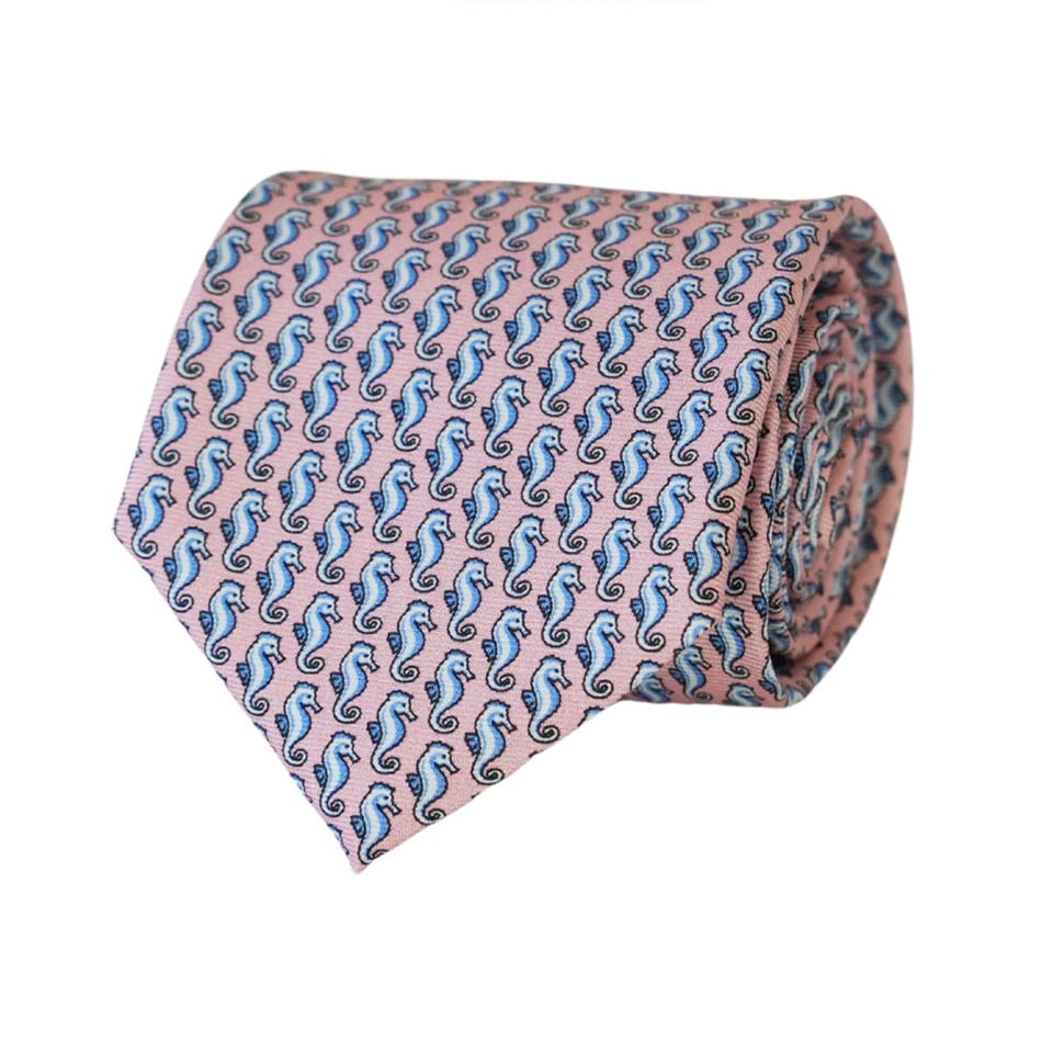 WARWICKS PURE SILK SEAHORSE PINK TIE