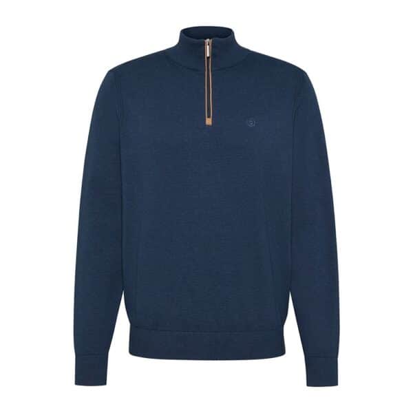 BUGATTI Pure Cotton Navy Blue Half Zip Jumper Front Menswearonline