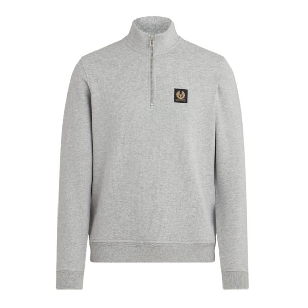 Belstaff Cotton Fleece Old Silver Heather Quarter Zip Sweatshirt