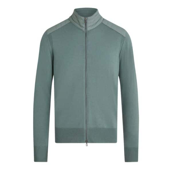 Belstaff Kelby Zip Merino Wool Mineral Green Cardigan