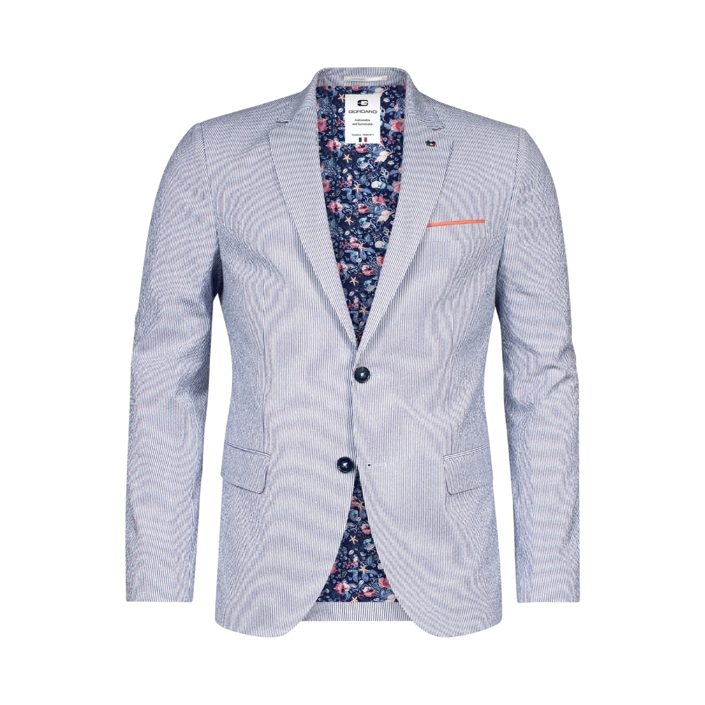 Giordano Robert Seersucker Deep Sea Lining Blue Jacket