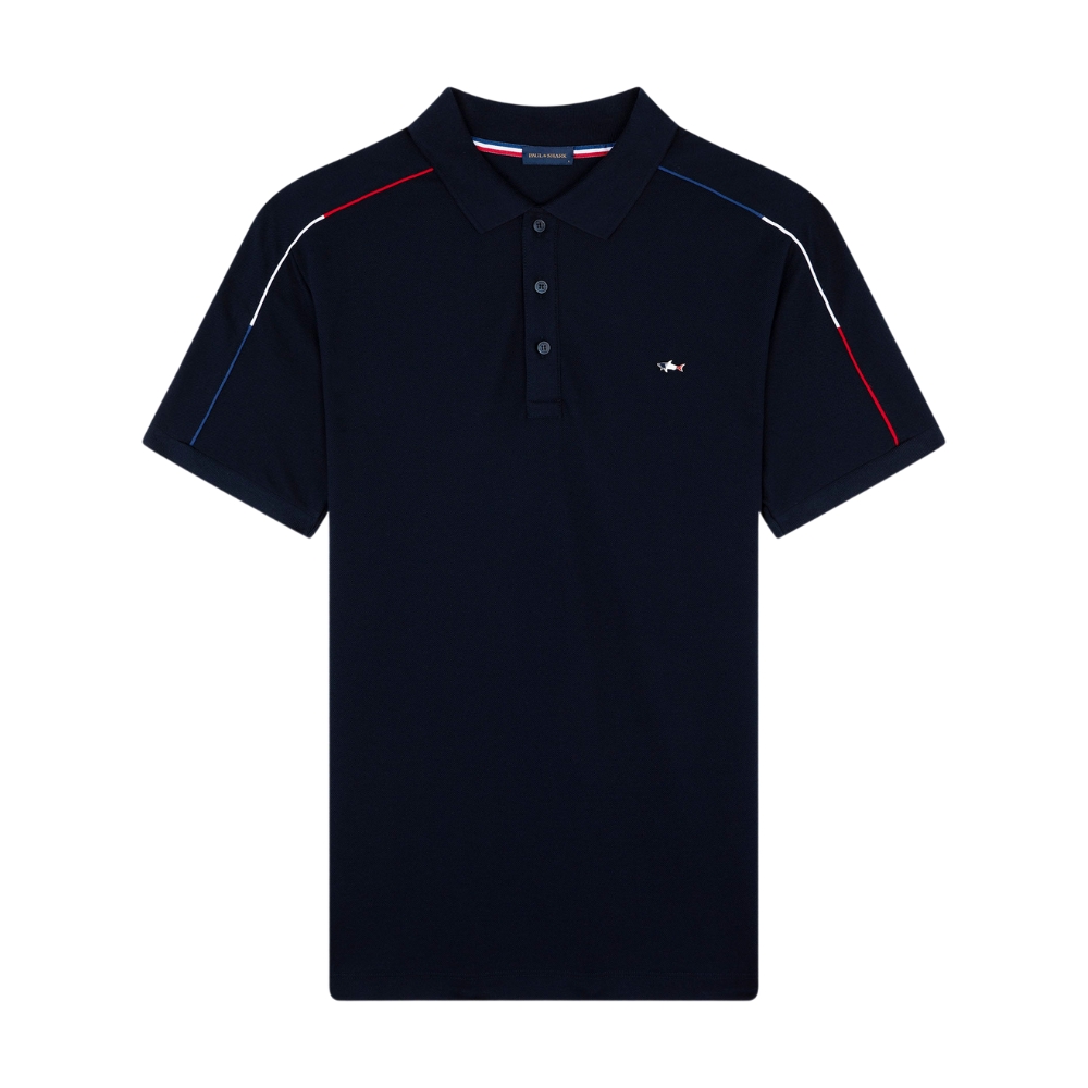 Paul Shark Stripped Cotton Pique Navy Polo